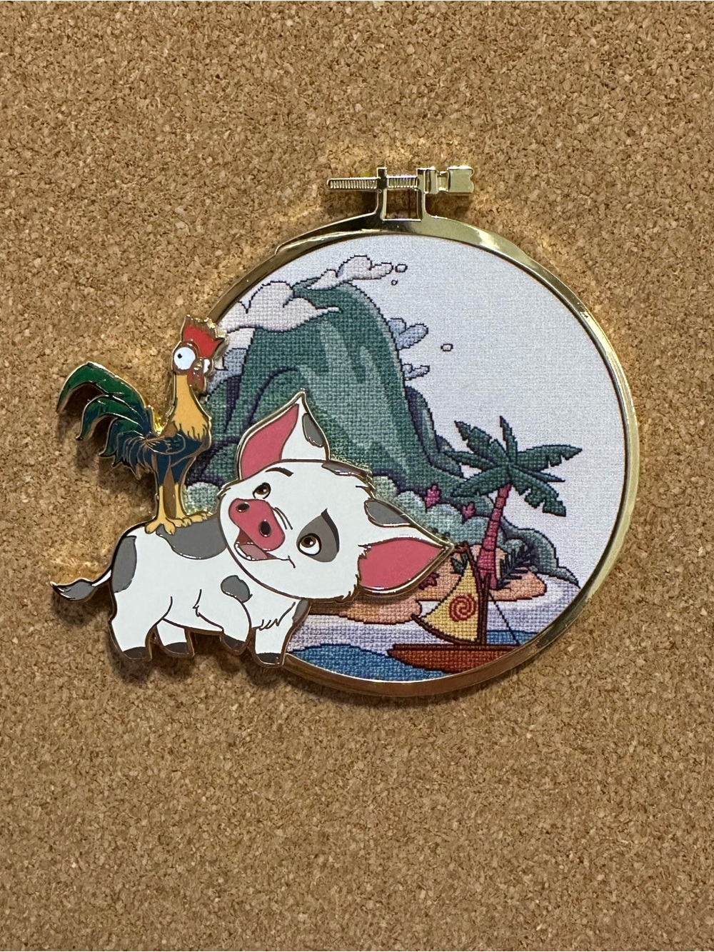 PALM Disney Sidekicks CrossStitch Mystery Jumbo 3”Collectible Trading Pin Moana
